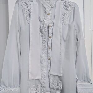 Elegant White Lace Trim Victorian Blouse